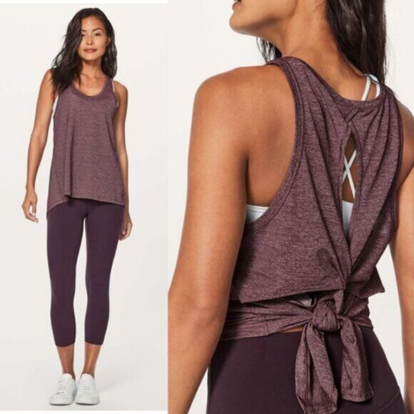 Lululemon Hold & Let Flow Tank In Heathered Black Cherry Size 6 - Picture 1 of 8
